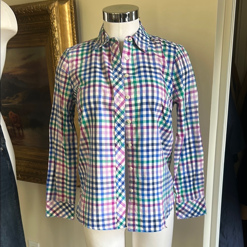 Talbots Sz SP Purple Plaid Button Down Shirt EUC 100% Cotton